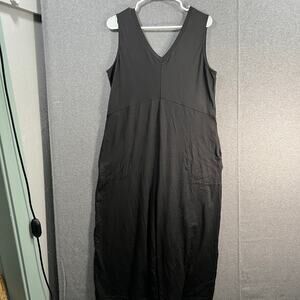 Cuddl Duds Petite Flexwear V-Neck Wide Leg Jumpsuit Black Petite Large